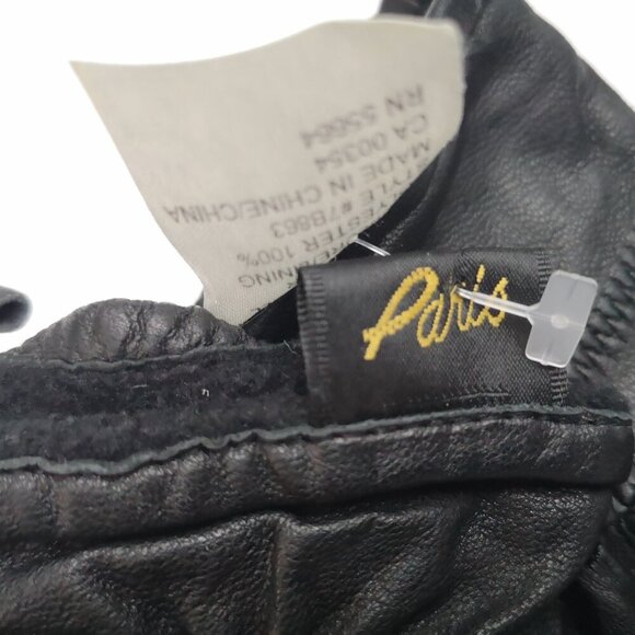 Paris Ladies Size Medium Black Genuine Leather Fleece Lined Mitts - Picture 2 of 5